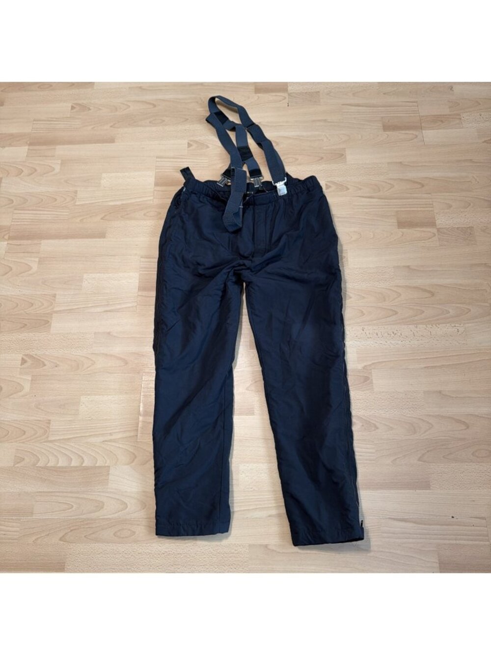 Vintage LL Bean Nylon Shell Pants Mens L Black Full Zip Rain Ski Hike Adjustable